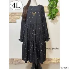 新品＊大きいサイズ4L♡さらっと素材*ドット柄Aラインティアードチュニックワンピ