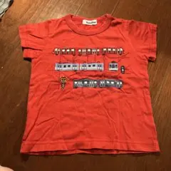 familiar 赤い電車刺繍 Tシャツ 110
