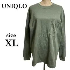 P2439 ユニクロ 【XL】 ロンT プルオーバー　クルーネック　メンズ　緑