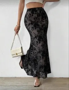 shein シーイン スカート レース 黒 マーメイド ウエストゴム XL 花柄