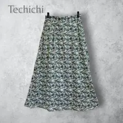 【Techichi テチチ】　花柄フレアロングスカート　ブルー　洗える　通年のサムネイル