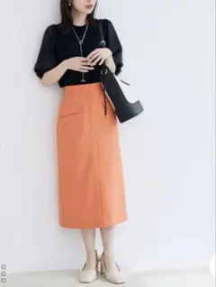 vis 【EASY CARE】フロントスリットタイトスカート オレンジ M