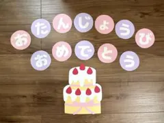 おたんじょうびおめでとう　ケーキ　壁面のサムネイル