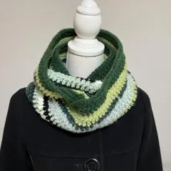 二重 スヌード グリーン　緑　若草色　カラフル　手編み ネックウォーマー　秋　冬