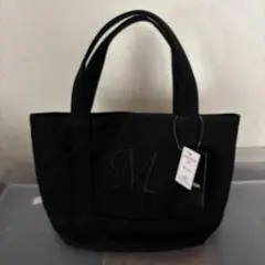 新品　未使用　M刺繍付き黒キャンバストートバッグ