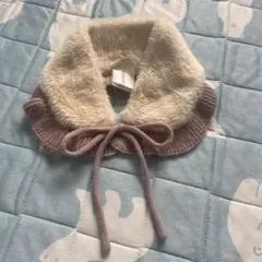 ファー付きニットマフラー ピンク