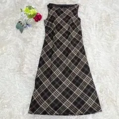 美品 【ヨンドシー】 チェック柄ワンピース(M)ウール100% ノースリーブ