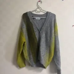 AZUL BY MOUSSY 配色 ニットカーディガン M グレー イエローのサムネイル