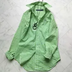 ラルフローレン　長袖シャツ　羽織り　ギンガムチェック　グリーン　ポロ刺繍