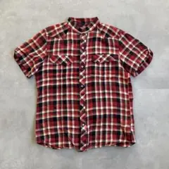 古着 リネン混 チェック ウエスタン 半袖 シャツ cityboy