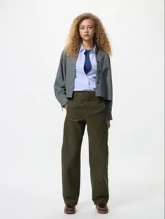 ユニクロUNIQLO ジャージーバレルレッグパンツ 丈長めOLIVE Lサイズ