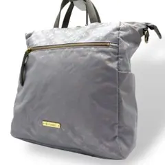 ラシット ハンドバッグ 腕掛け ナイロン レザー ライトパープル 金具ロゴ 総柄