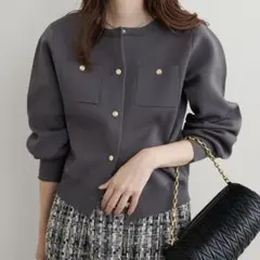ナチュラルクチュール　ポリニット金釦ポケ付きカーディガン　ニット