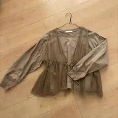 ベージュ チュールブラウス 長袖