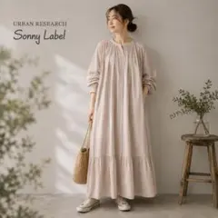 美品サニーレーベル春夏ゆったり人気フレアティアードギャザーワンピース♪.