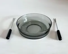ガラス皿とフォンデュフォーク2本セット