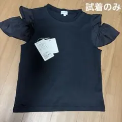 試着のみGLOBAL WORK 肩あきフリル袖トップス ブラック 140のサムネイル