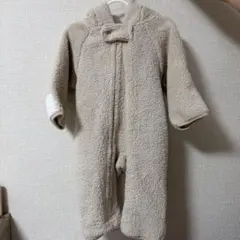 ベージュ フード付き ボアロンパース 50-70