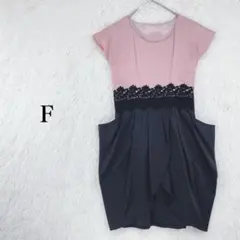 半袖 膝丈 パーティードレス 花柄レース F ブラック・ピンク 華やか