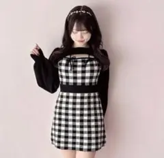 evelyn リボンチェックタイト OP ブラック