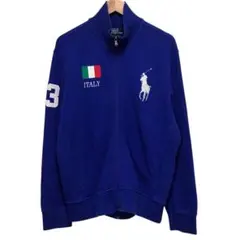 90s POLO ラルフローレン　ドライバーズジャケット　イタリア　刺繍ロゴ　青