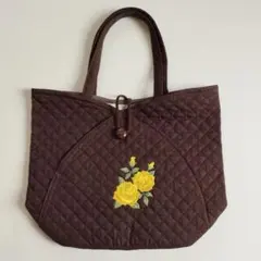 ブラウン キルティングトートバッグ