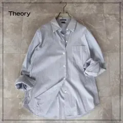 セオリー　theory　長袖シャツ　ブラウス　ストライプ　ネイビー Sのサムネイル