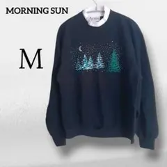 MORNING SUN トレーナー M ブラック ツリー 雪 おしゃれ ゆったり