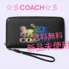COACH コーチ二つ折り財布スター星柄ブラック レザーコンパクト