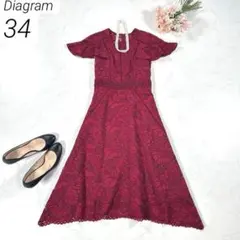 グレースコンチネンタル　パッチワークレースドレス　ワンピース　レッド　34