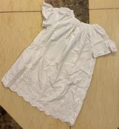 Bonpointボンポワンホワイトコットンフリル袖ワンピース4A