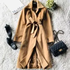 ✨マックスマーラ カシミア ベルテッドロングコート 女優襟 38 ✨ 美品✨マックスマーラ ベルテッドコート キャメル100% 女優襟 ベージュ