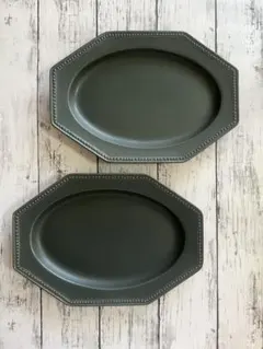 ドット八角オーバル大皿チャコール2枚 洋食器 美濃焼 オシャレ カフェ 