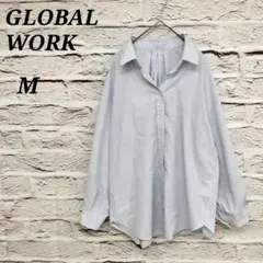 グローバルワーク 【M】 お手入れらくらくフレンチリネンシャツ ストライプ