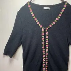 LEST ROSE 花モチーフ カーディガン 黒 Mのサムネイル