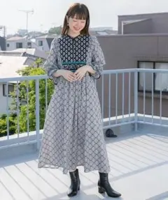 極美品✨　ブラック❤️　サニーレーベル　MIXプリントコットンヨークワンピース