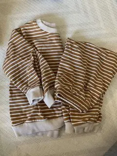 茶色と白のストライプ セットアップ　ボーダー　韓国