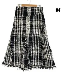 キレイめ ツイード チェック フリンジ ロングスカート M 裏地あり 韓国製