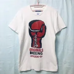 adidas プリントTシャツ トレフォイル 40周年 ボクシング 白T Y2K