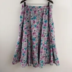 フレアスカート 花柄 紫と青 【2X】 総柄 ロングスカート