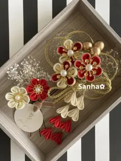 T-1158 つまみ細工 髪飾り 水引 卒業式 成人式 結婚式 七五三 髪飾り