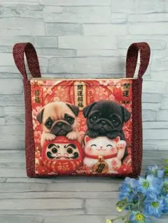ハンドメイド・布バスケット・パネル柄・犬・いぬ・しば犬・柴犬