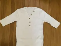 【タグ付き未使用】 GRL 白ニット ヘンリーネックVリブニットトップス