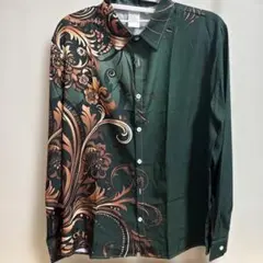 フローラルデザイン 長袖シャツ グリーン