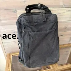 ace. リュック 2way ナイロン×レザー ビジネスバッグ グレーA4可