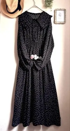 雷達員 ★長款連衣裙 圓點 荷葉邊 黑色 快速發貨