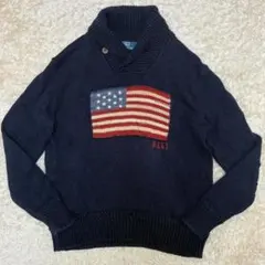 D374　ポロ ラルフローレン ニット アメリカ国旗 L ネイビー