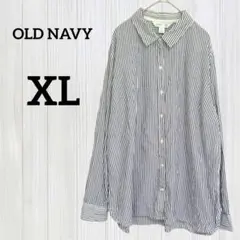 訳あり OLD NAVY【XL】ストライプ シャツ ネイビー ホワイト 長袖