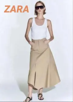 完売品【ZARA】アシンメトリーギャバジン変形ロングスカートXSサイズのサムネイル