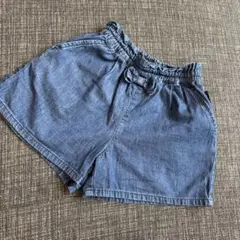 デニムブルーショートパンツ ウエストリボン付き